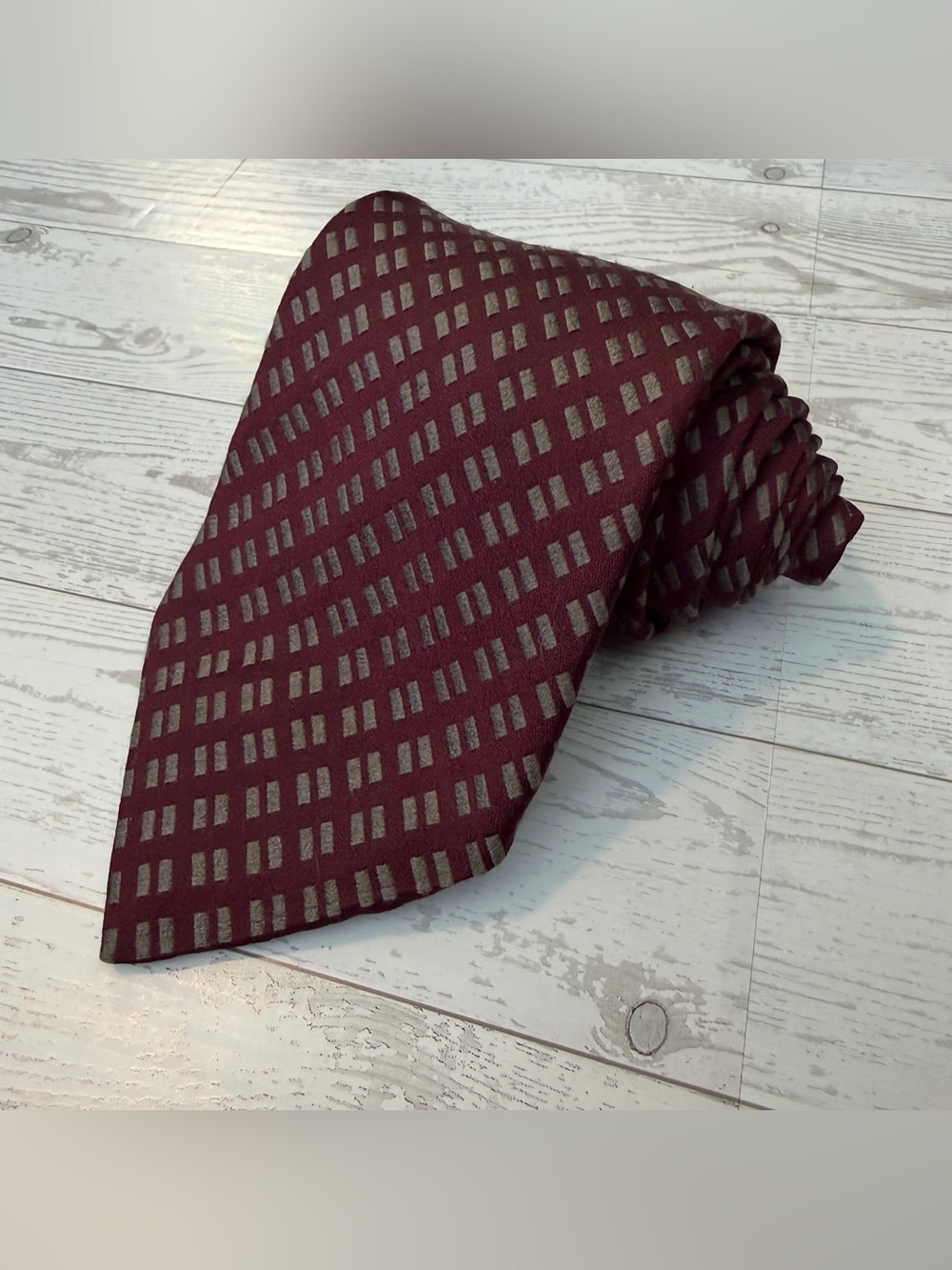 Armani Collezioni Burgundy Geometric Silk Neck Tie Italy, Georgio Armani